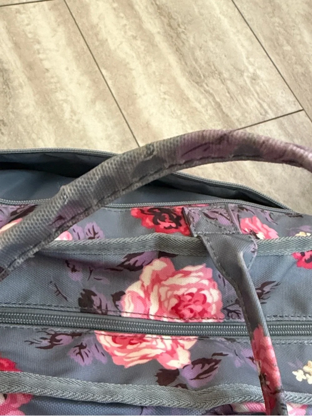 Ranken Floral Gray Baby Bag Tote Diaper a bag with Pink Rose Print